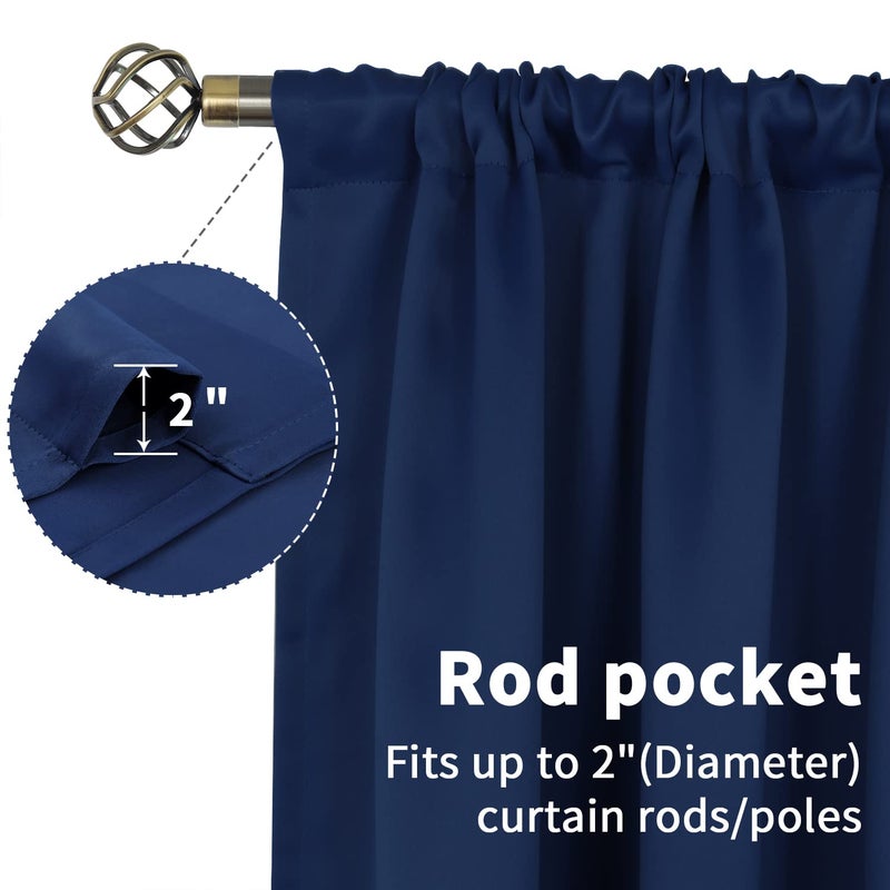 BGment Rod Pocket Blackout Curtains for Bedroom - Thermal Insulated Room Darkening Curtain for Living Room, 52 x 72 Inch, 2 Panels, Navy Blue - Image 4